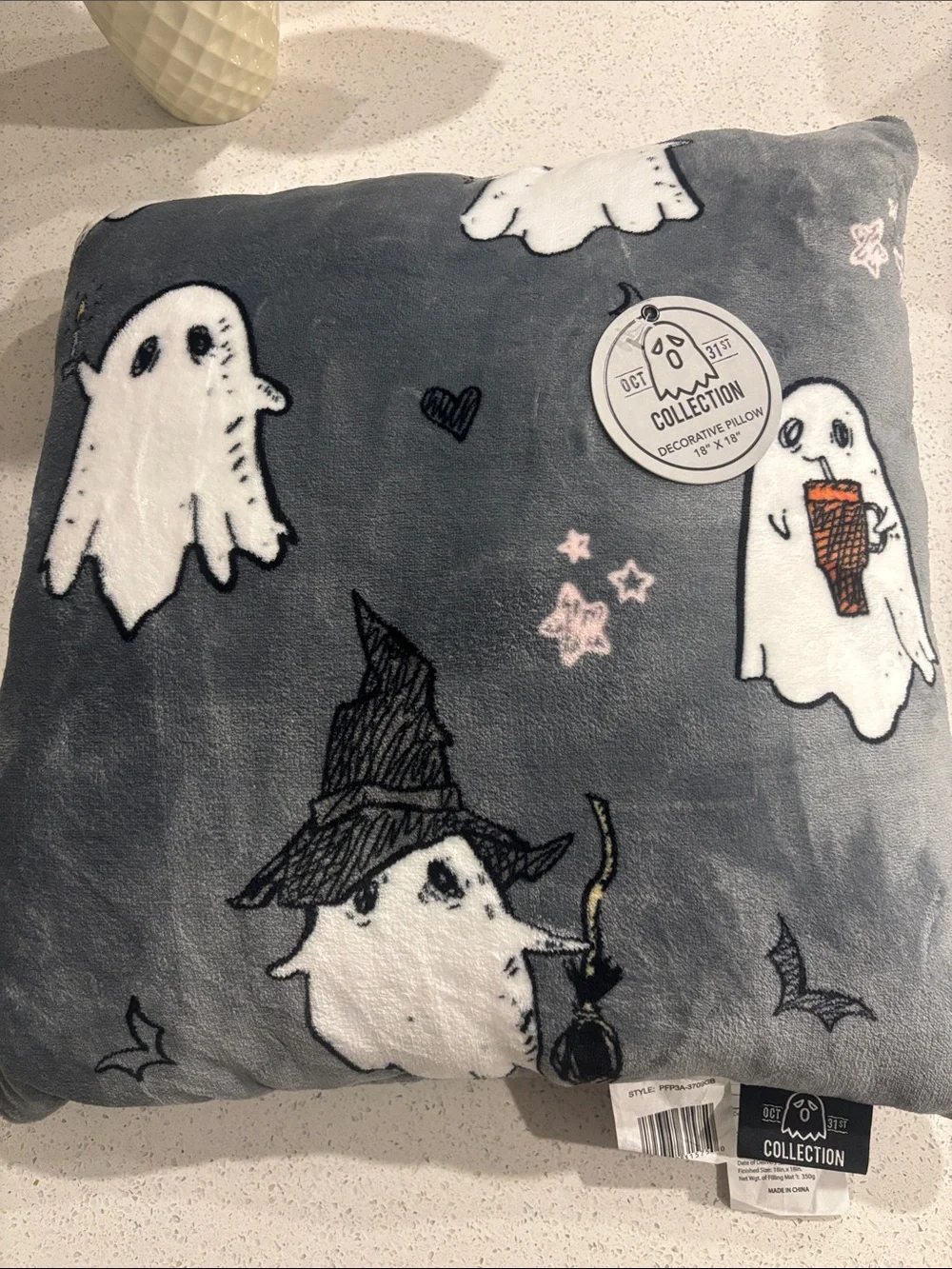 Gray Halloween gray throw pillow
